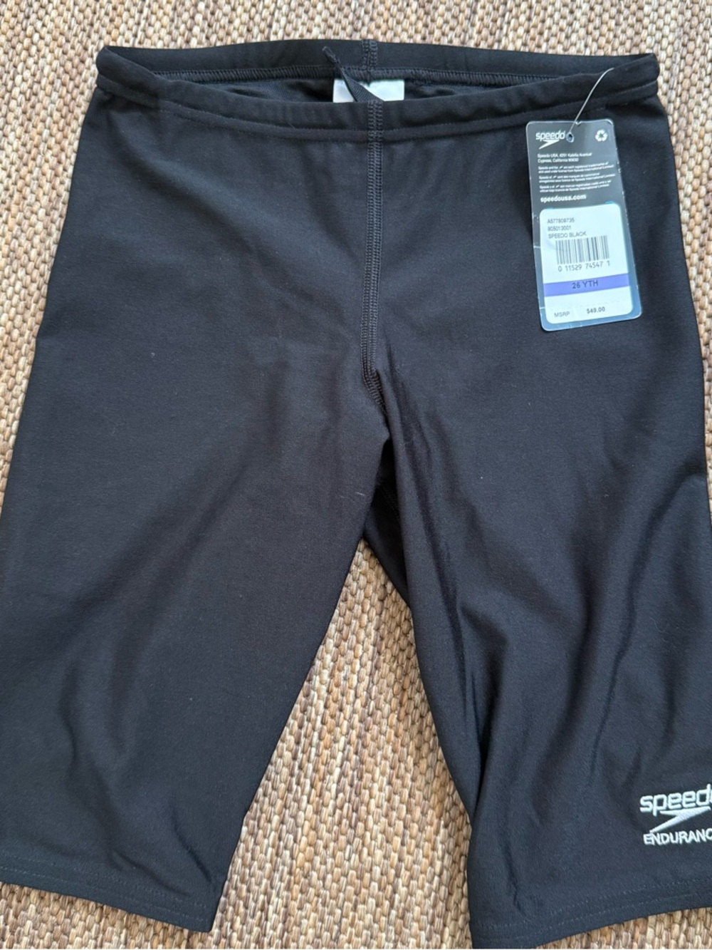 NEW Speedo Endurance   Boy's Jammer Solid Black Swim Suit SZ 26 NWT.